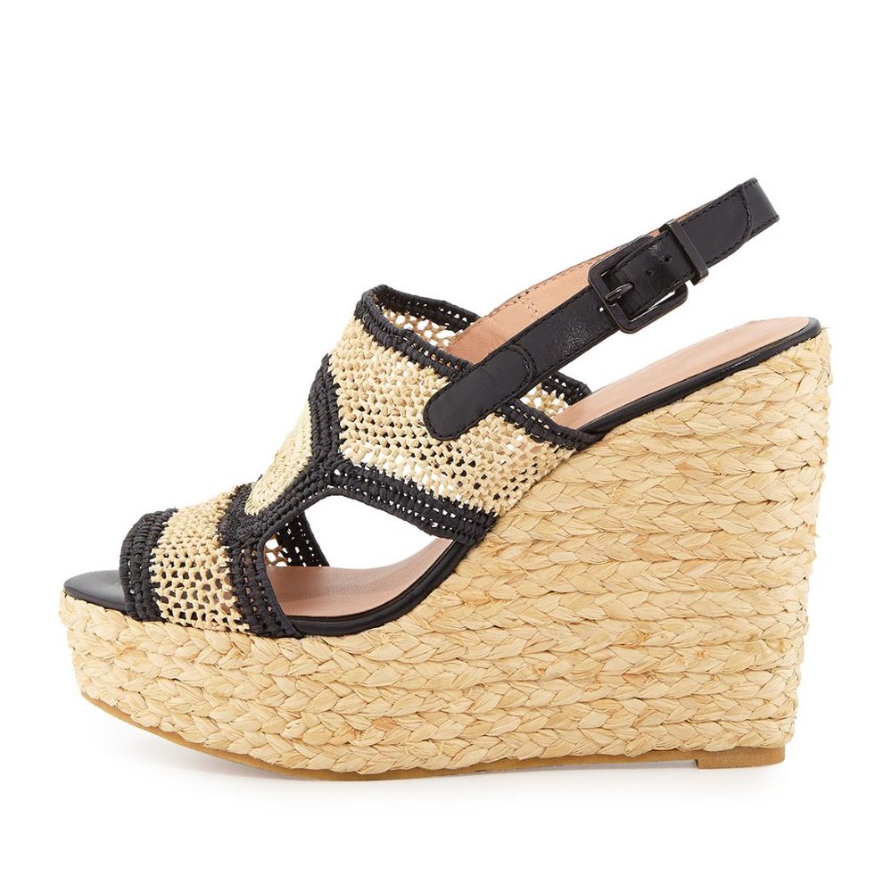 $550 Robert Clergerie Woven Raffia Wedge Sandals Natural/Black 7.5 Sold Out